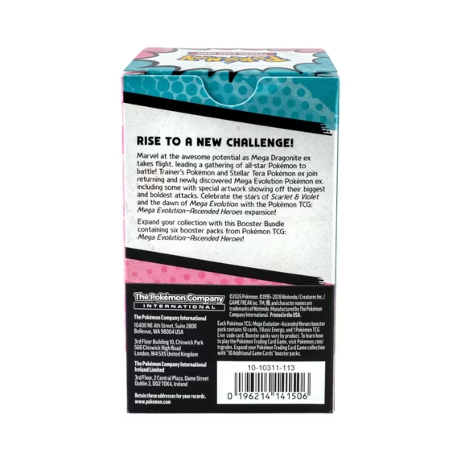 Sealed Pokémon TCG Mega Evolution—Ascended Heroes booster bundle box and six booster packs featuring Mega Dragonite ex artwork