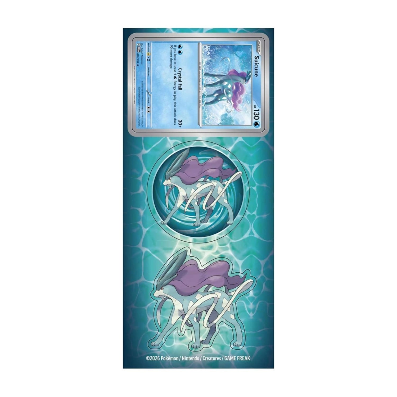 Sealed Pokémon Knock Out Collection package showing a foil Suicune card, sticker sheet and two booster packs.