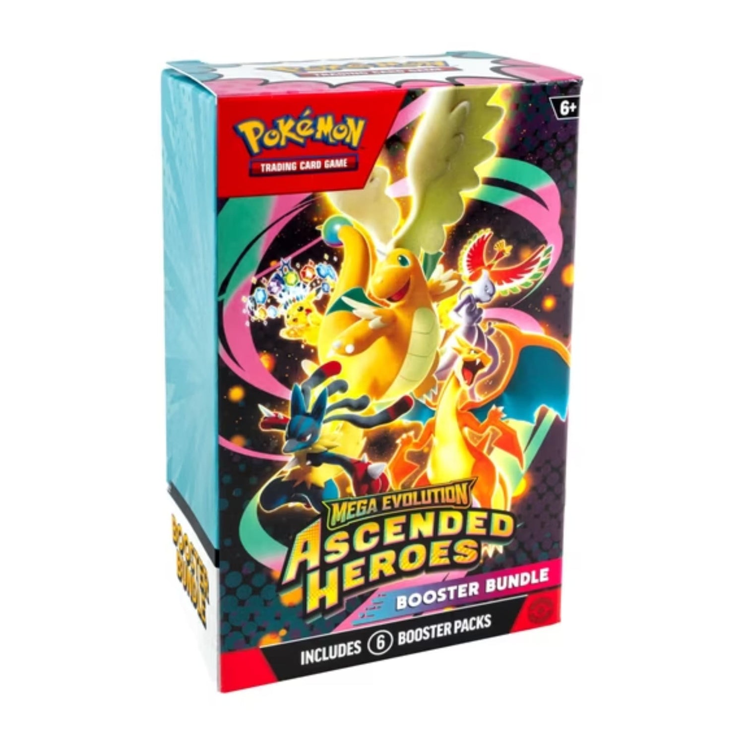 Sealed Pokémon TCG Mega Evolution—Ascended Heroes booster bundle box and six booster packs featuring Mega Dragonite ex artwork