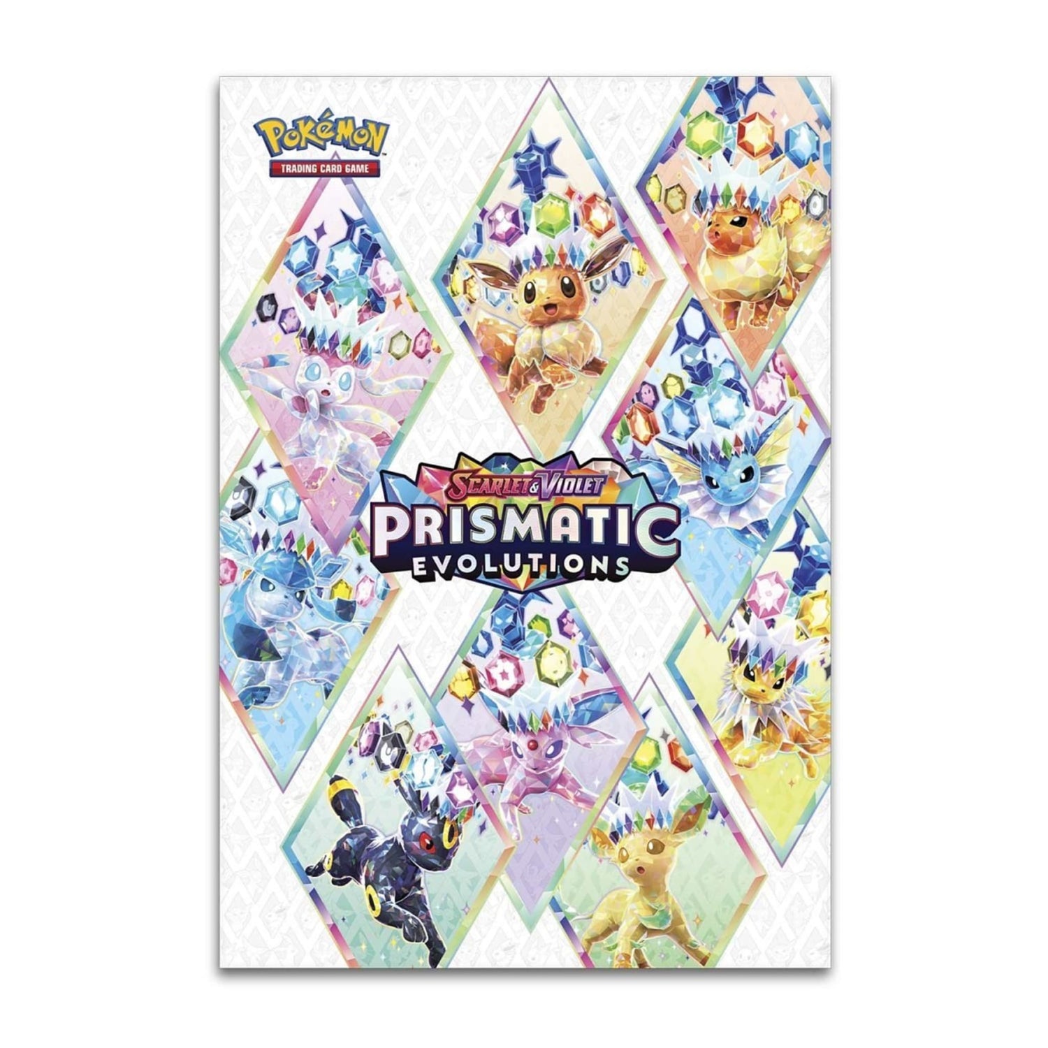 Sealed Pokémon Scarlet & Violet — Prismatic Evolutions Poster Collection box showing Flareon, Vaporeon and Jolteon foil promo cards, poster art, and three booster packs