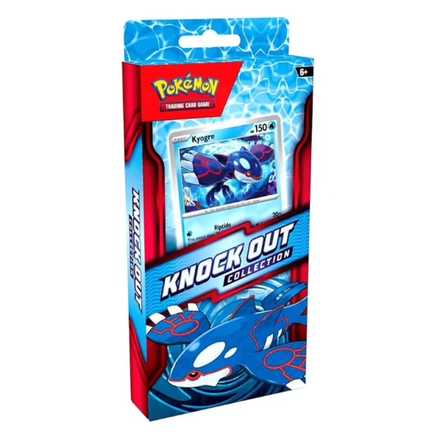 Sealed Pokémon TCG Knock Out Collection packaging showing a foil Kyogre card, sticker sheet and two booster packs