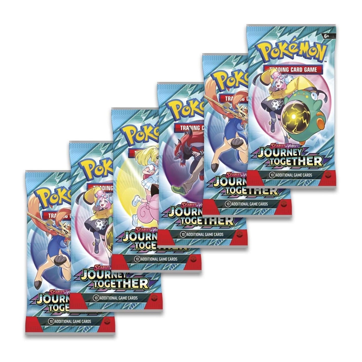 Sealed Pokémon TCG Scarlet & Violet — Journey Together booster bundle box showing artwork and "Includes 6 Booster Packs"