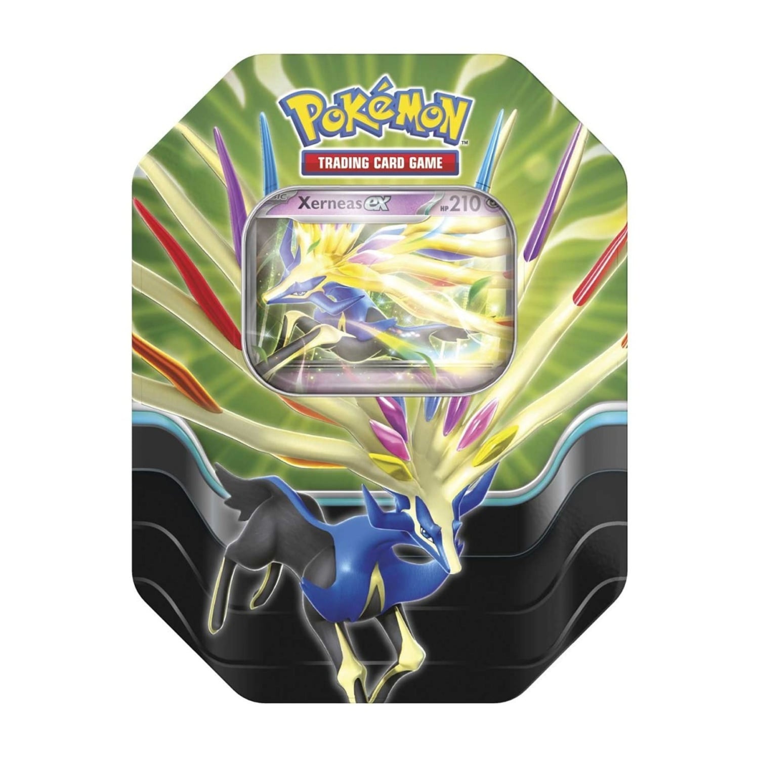 Sealed Pokémon Azure Legends tin showing a Xerneas ex foil promo card in window and Pokémon TCG Live code card