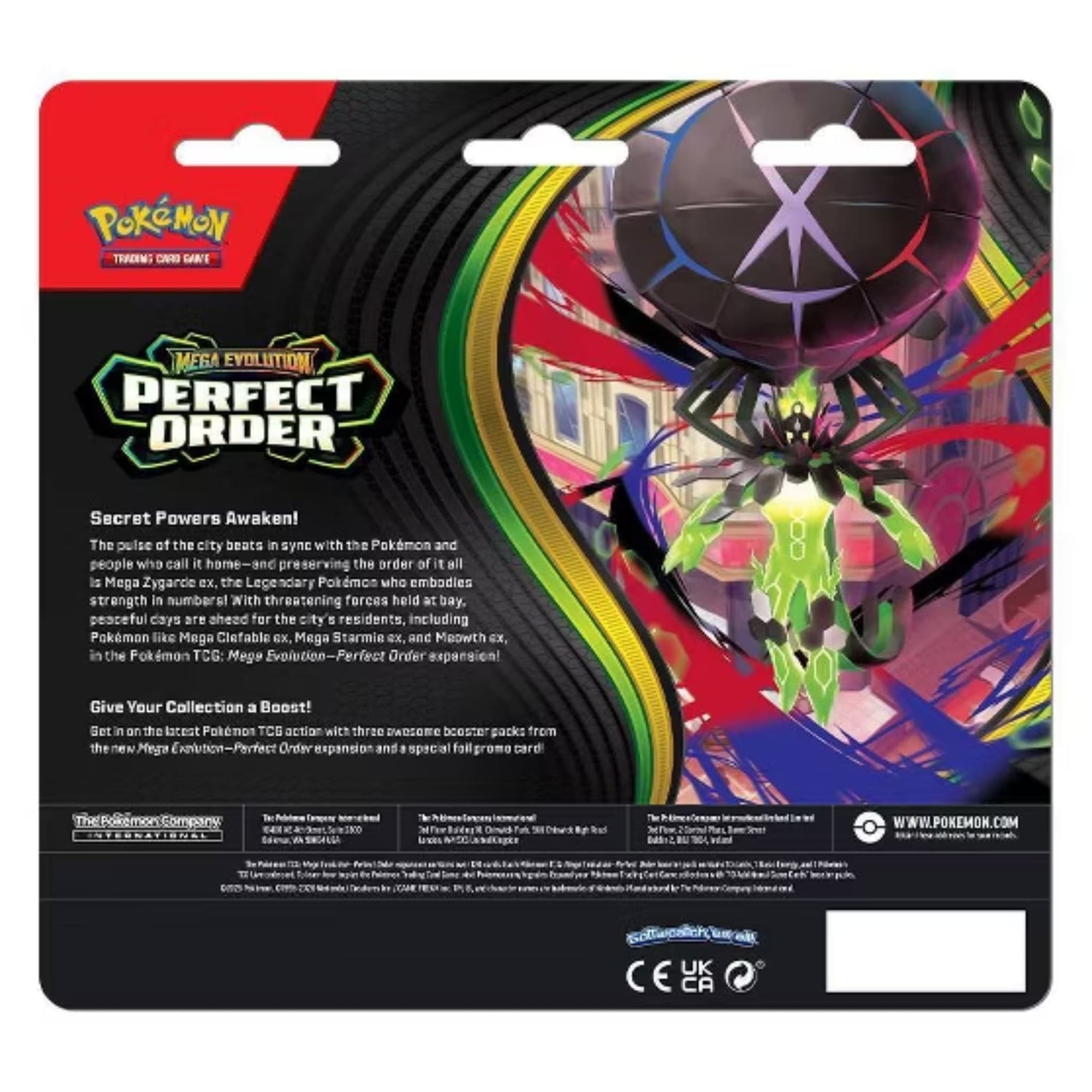 Sealed Pokémon TCG Mega Evolution — Perfect Order 3‑booster blister pack with Chikorita promo card visible