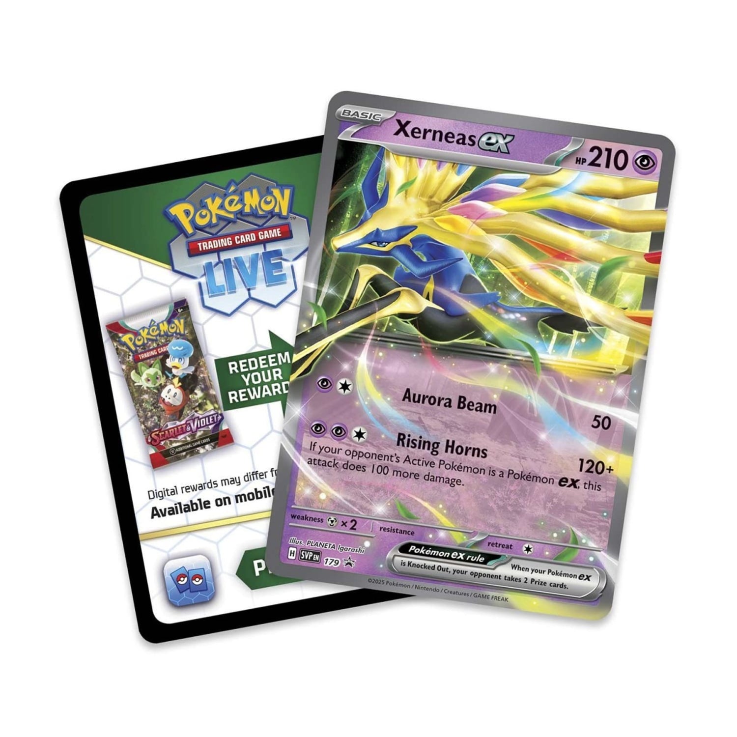 Sealed Pokémon Azure Legends tin showing a Xerneas ex foil promo card in window and Pokémon TCG Live code card