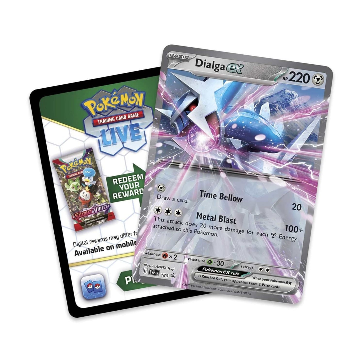 Sealed Pokémon Azure Legends tin showing Dialga ex foil promo card, booster packs and Pokémon TCG Live code card