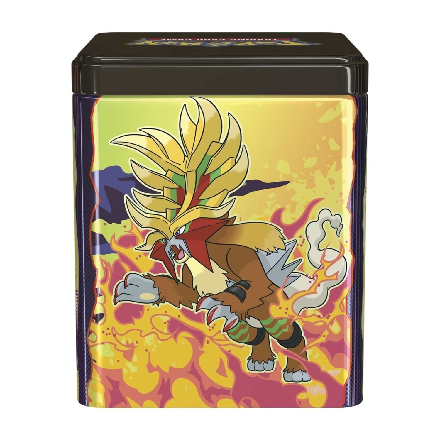 Sealed Pokémon TCG stacking tin featuring Pokémon artwork; includes three booster packs and two sticker sheets.
