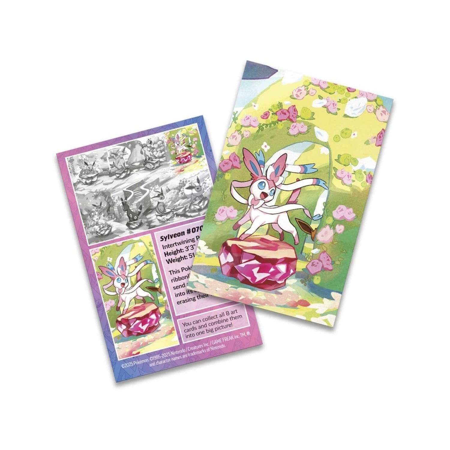 Pokémon TCG Prismatic Evolutions mini tin featuring Sylveon and Eevee artwork (includes booster packs and Eevee coin)