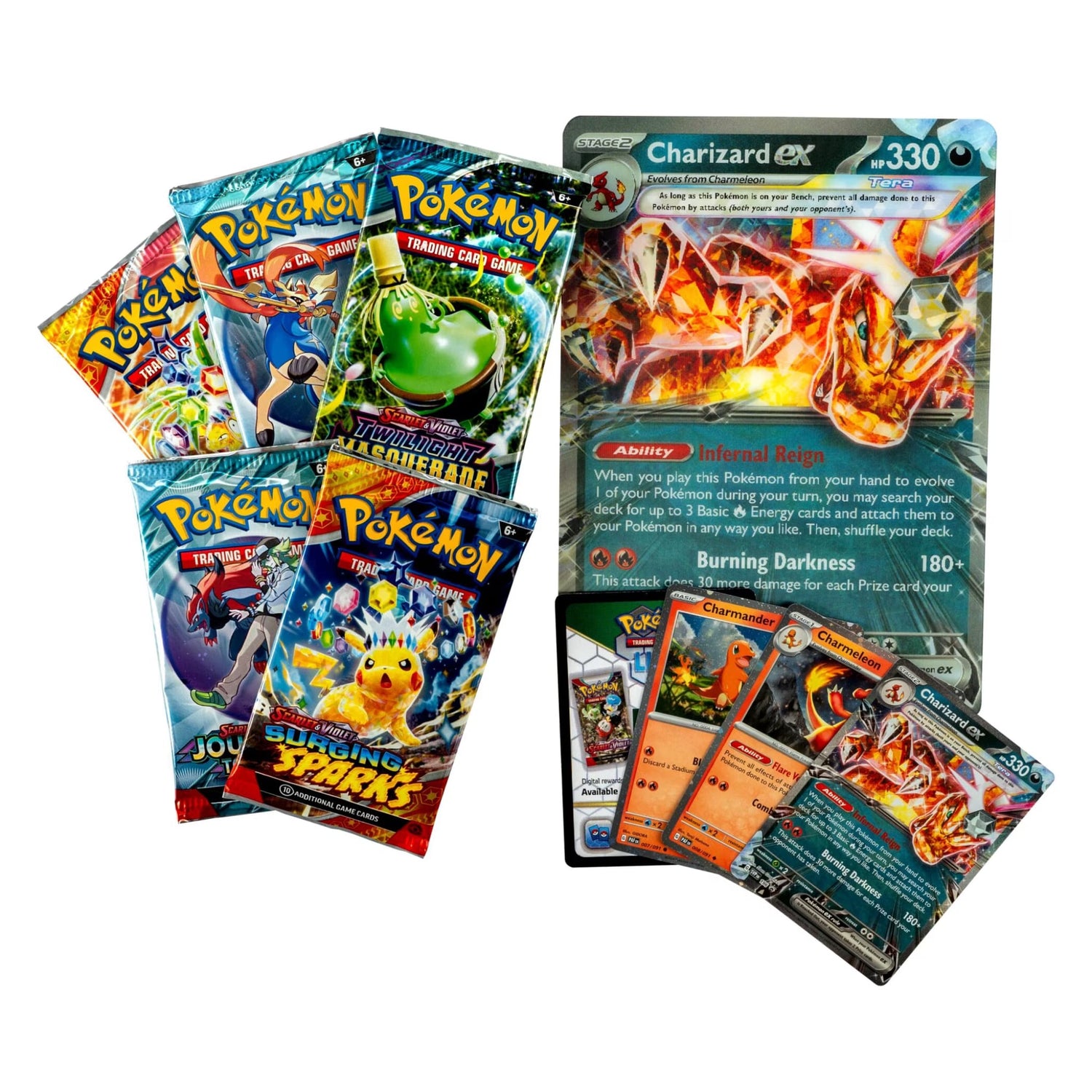 Sealed Pokémon Charizard ex Special Collection box showing booster packs, promo foil cards and oversized lenticular Charizard ex