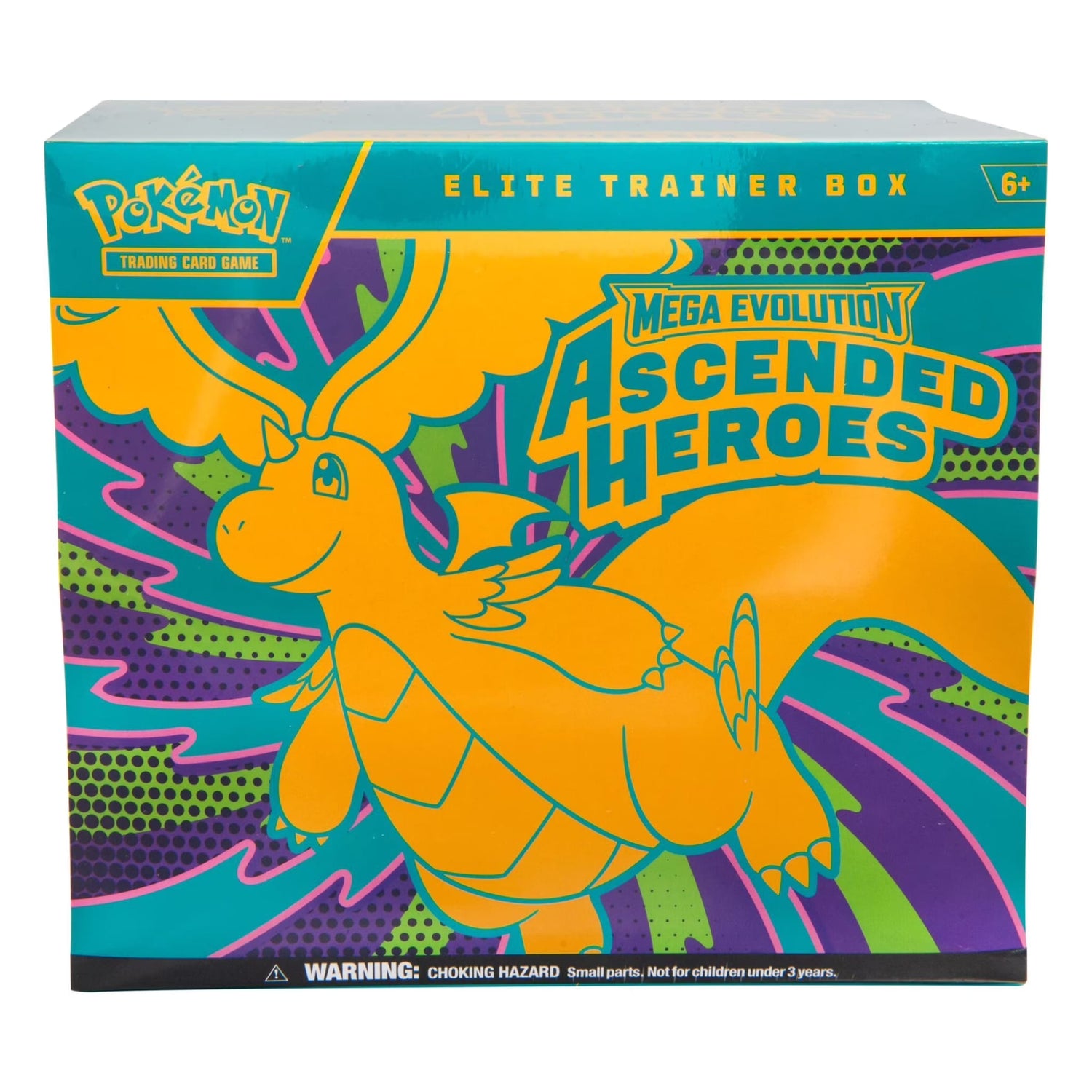 Sealed Pokémon Mega Evolution—Ascended Heroes Elite Trainer Box showing box artwork, promo foil card, booster packs and accessories