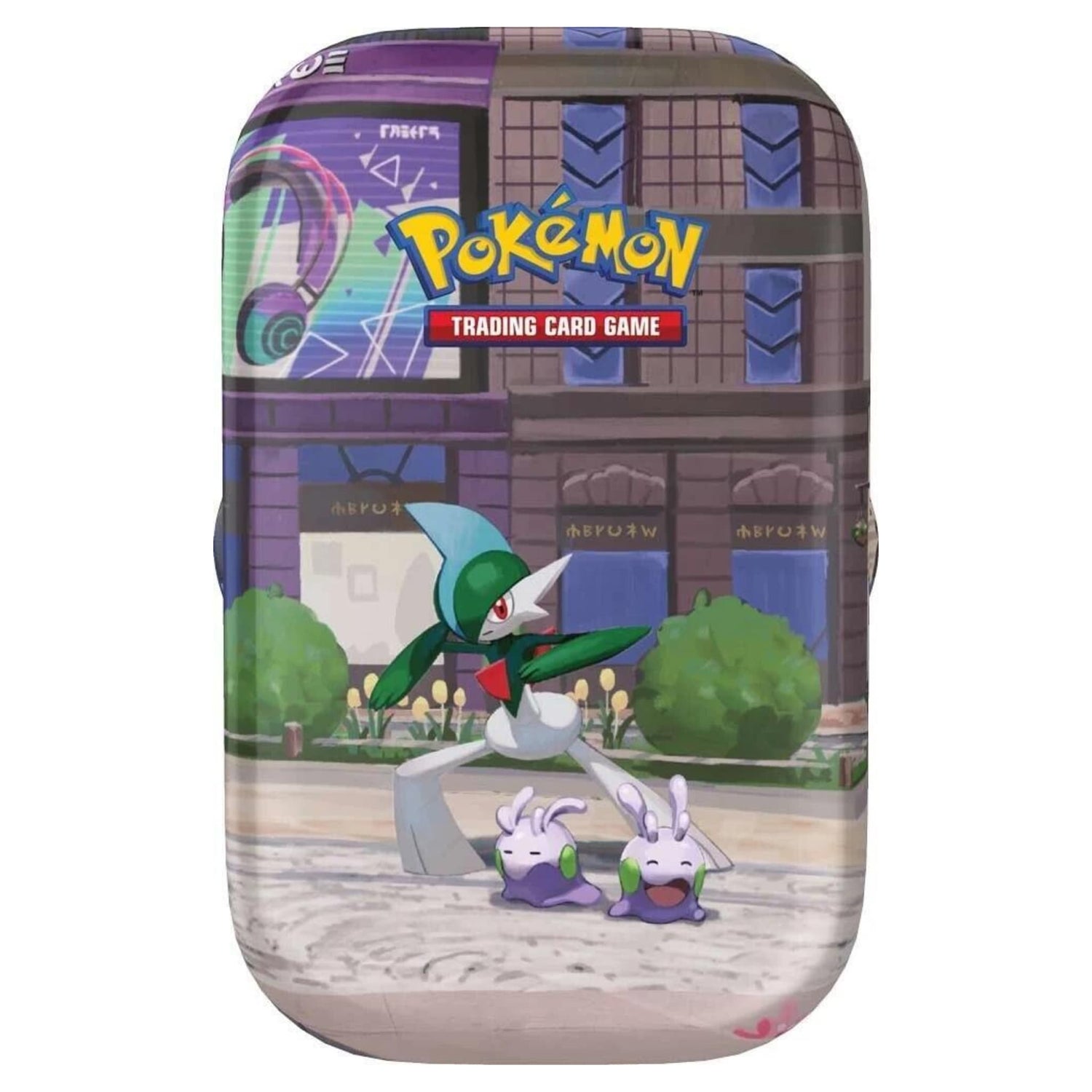 Pokémon Lumiose City Mini Tin featuring Gallade and Goomy — sealed tin artwork