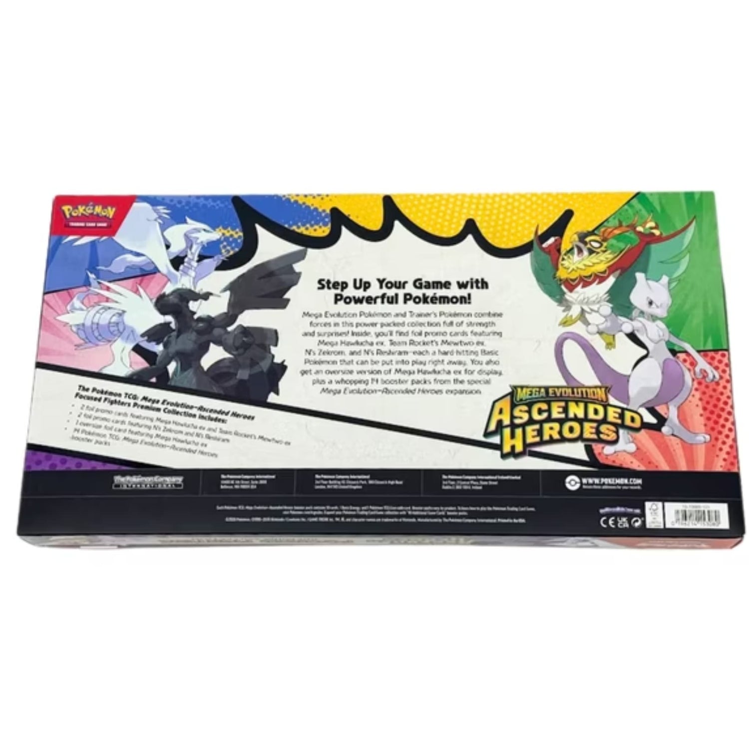 Sealed Pokémon Ascended Heroes Focused Fighters Premium Collection box showing foil promo cards and 14 booster packs