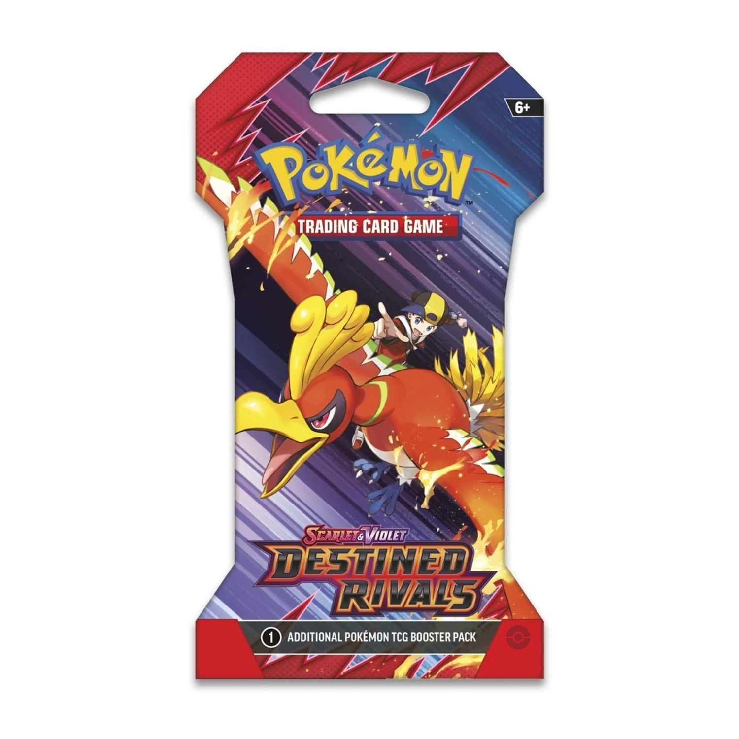 Pokémon Scarlet & Violet — Destined Rivals booster pack artwork featuring Team Rocket and other characters; single sleeved booster pack with random art.