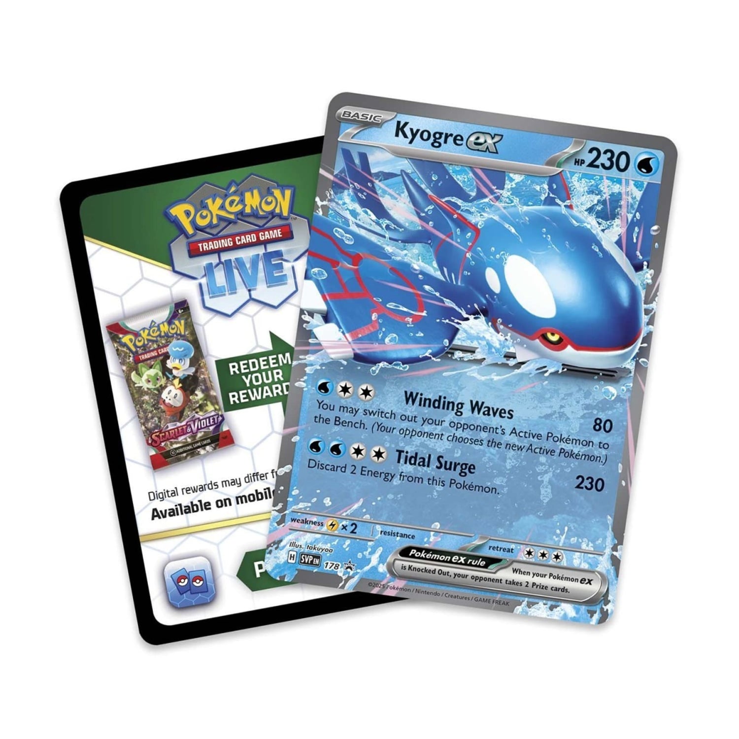 Azure Legends metal tin showing Kyogre ex foil promo card, booster pack images and Pokémon TCG Live code card.