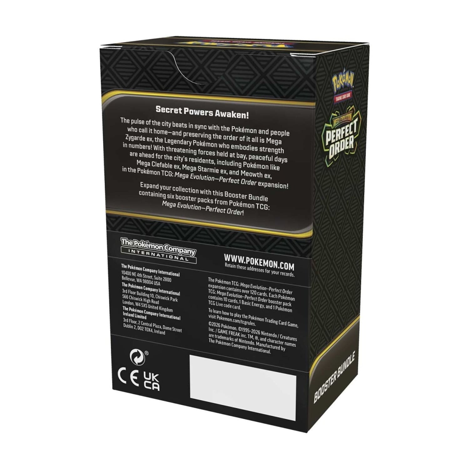 Pokémon TCG Mega Evolution—Perfect Order Booster Bundle box and booster pack artwork
