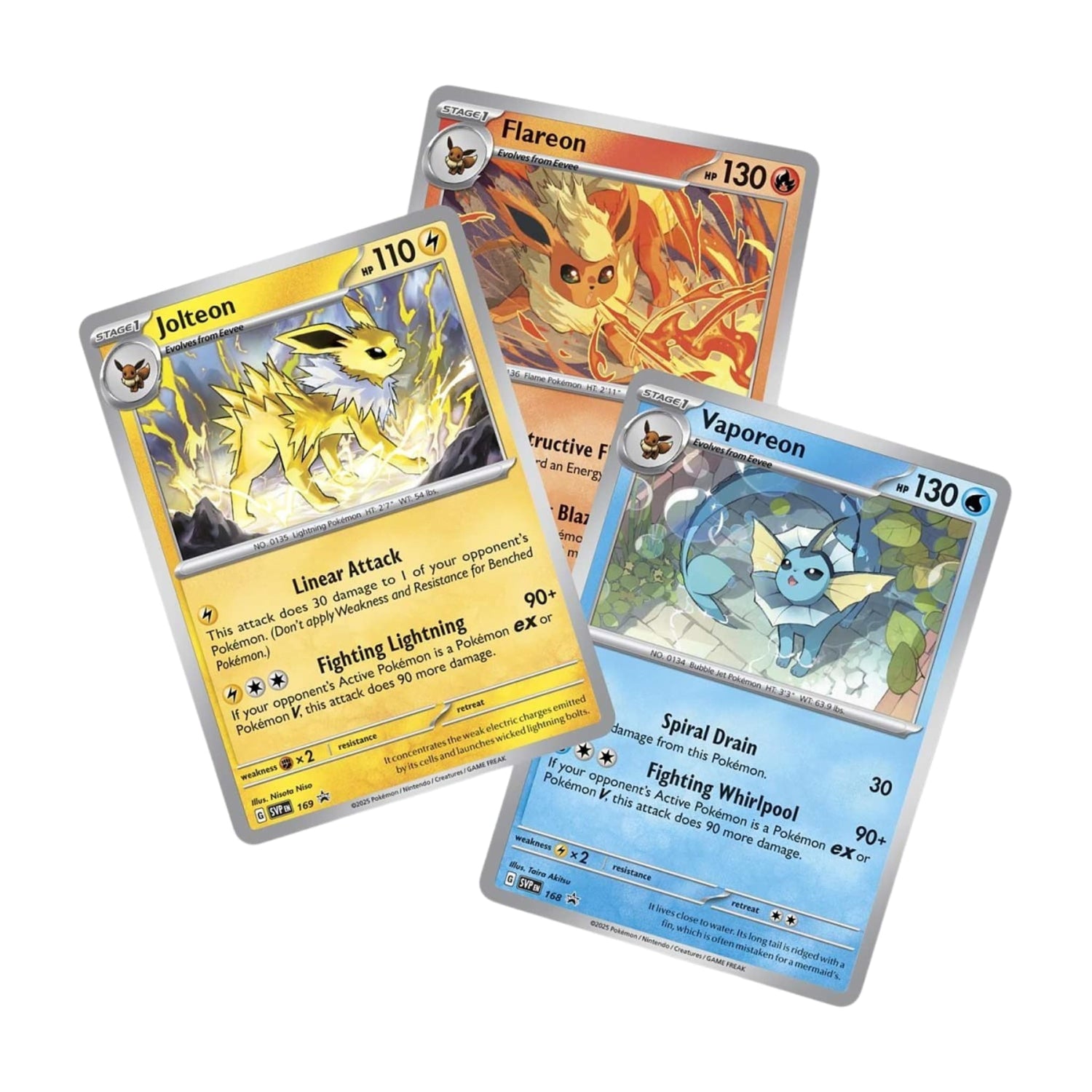 Sealed Pokémon Scarlet & Violet — Prismatic Evolutions Poster Collection box showing Flareon, Vaporeon and Jolteon foil promo cards, poster art, and three booster packs