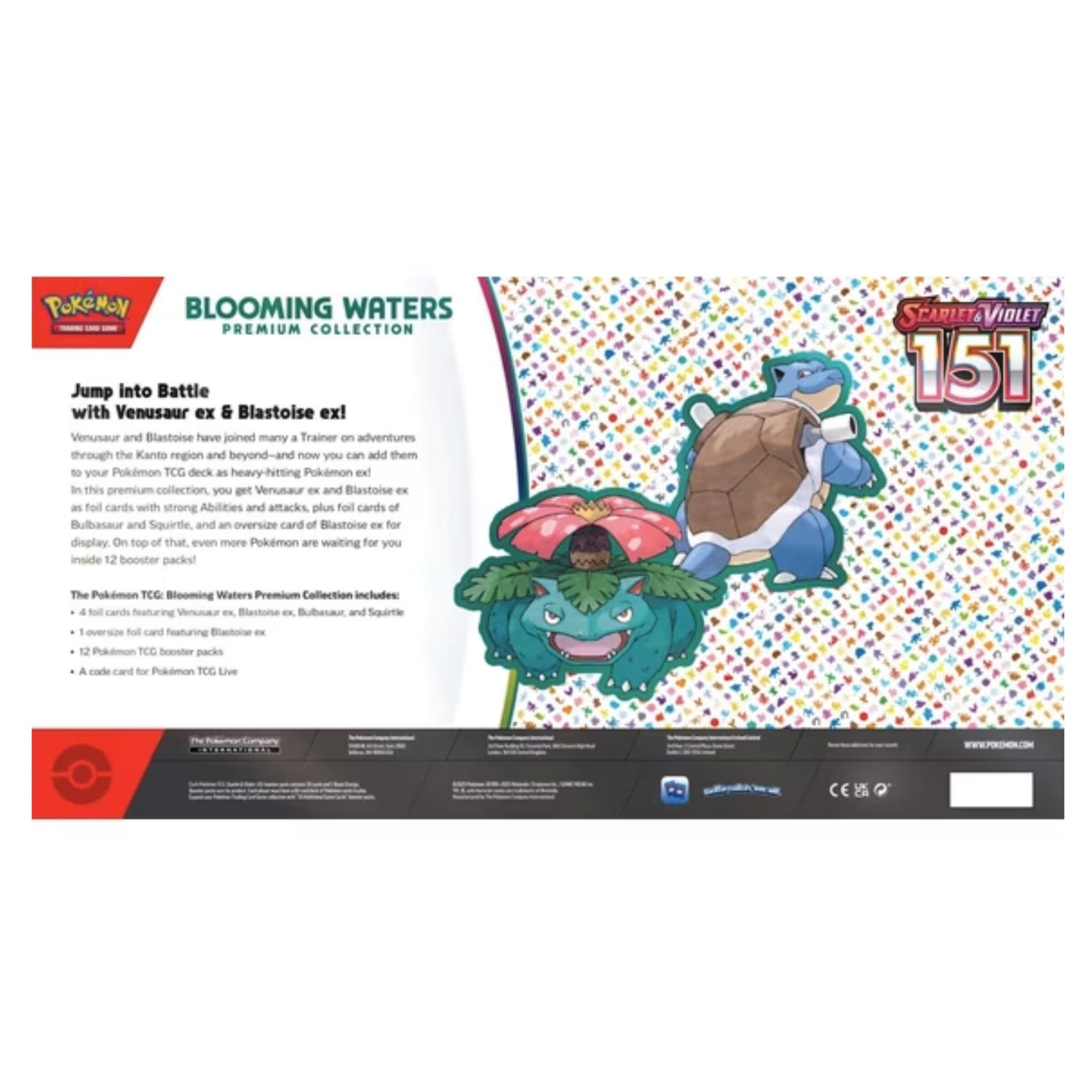 Pokémon TCG Blooming Waters 151 Premium Collection — sealed box showing promo foil cards and booster packs